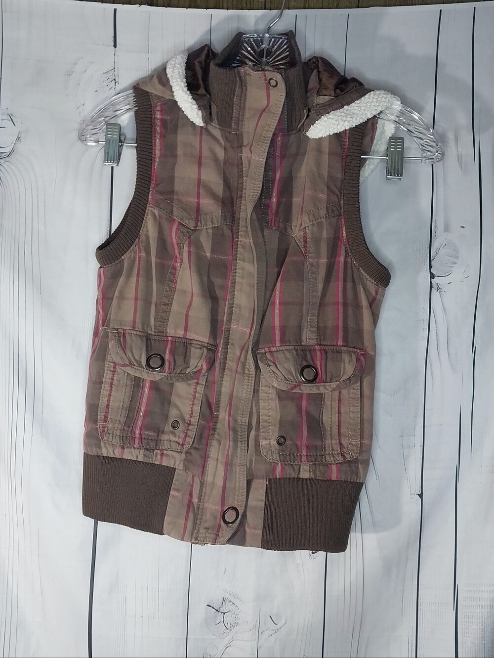 UbFree Y2K Grunge Vintage Plaid Scenecore Hooded Vest